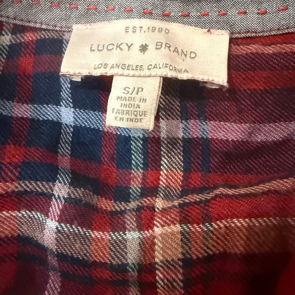 Lucky Brand Red Plaid Flannel Button Up Shirt Soft Women’s Small - Picture 2 of 7